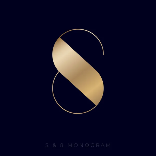 8モノグラム S字と数字8のロゴ 暗い背景に孤立した金のモノグラム — ストックベクタ