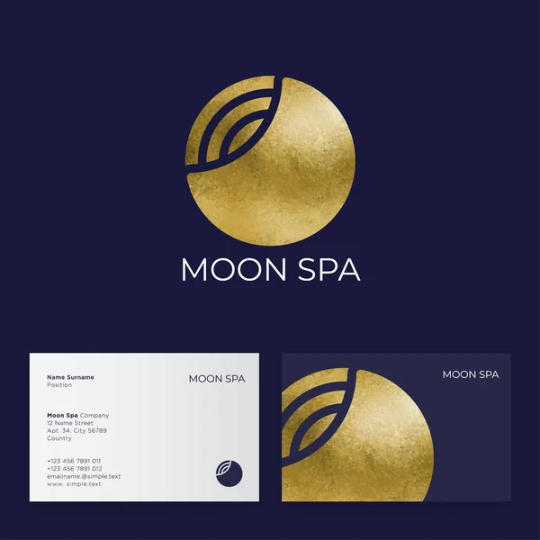 Логотип Moon Spa Эмблемы Спа Отеля Золотая Луна Полоски Визитка — стоковый вектор