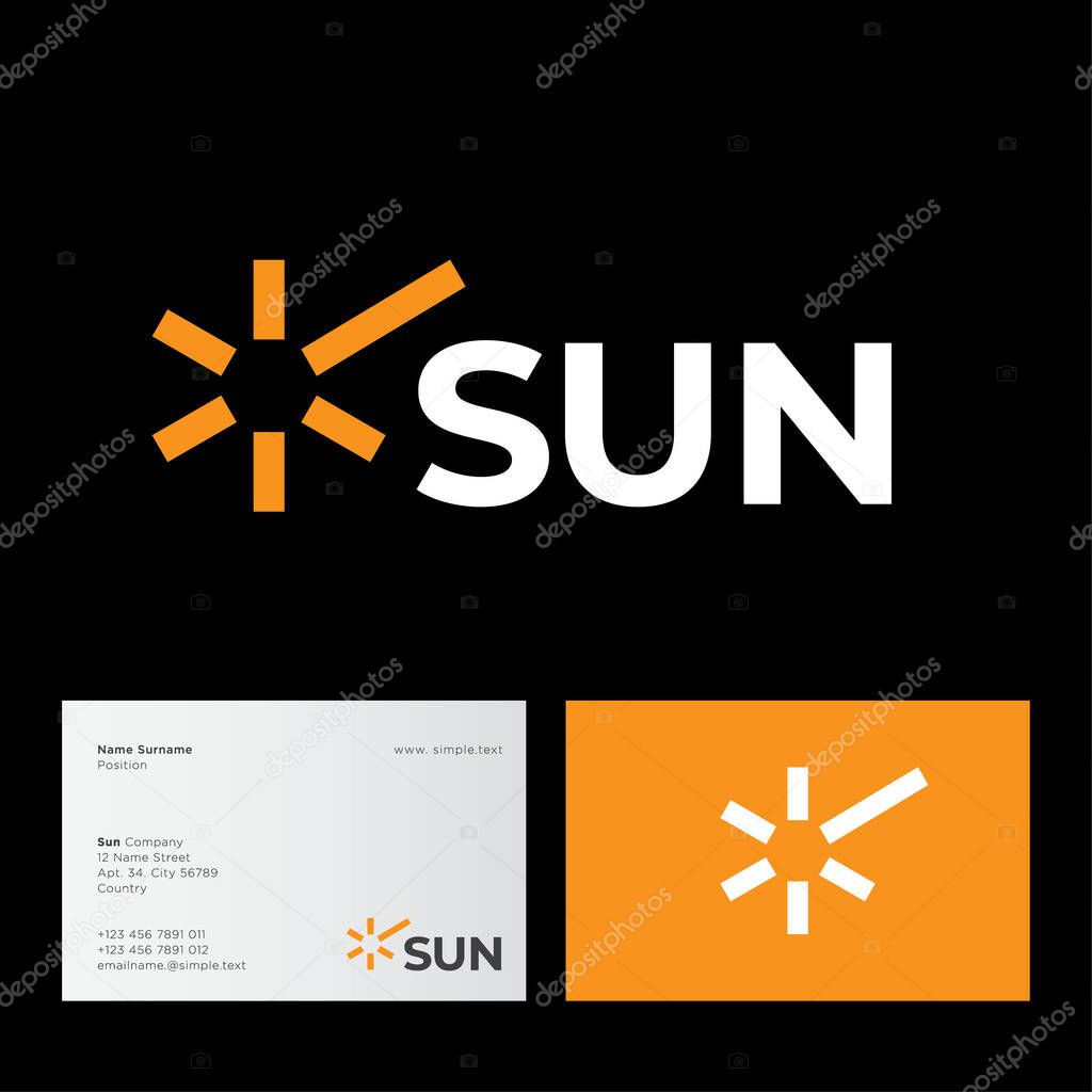 Sun icon. Rays of Sun and letters. Tourism or travel emblem. Resort logo. Identity. Business card.
