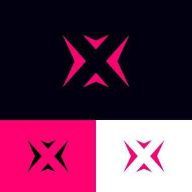 X harfi. X monogramı farklı arkaplanlarda pembe oklar içerir. Lojistik Şirketi.