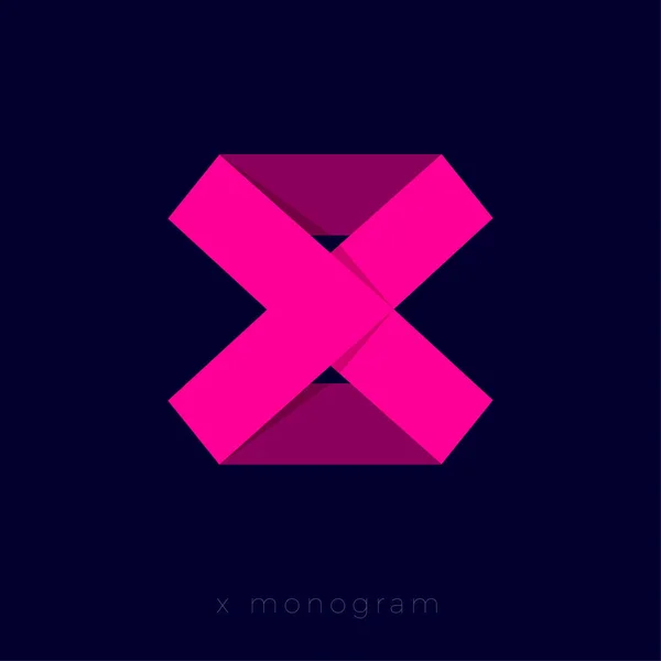 Xモノグラム X折り紙ロゴ 紙の図のようなピンクのリボンのようなX文字 モノクロームオプション — ストックベクタ