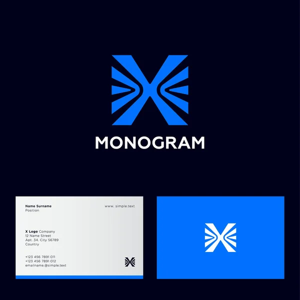 Lettera Monogramma Composto Lettera Blu Frecce Uno Sfondo Scuro Logo — Vettoriale Stock