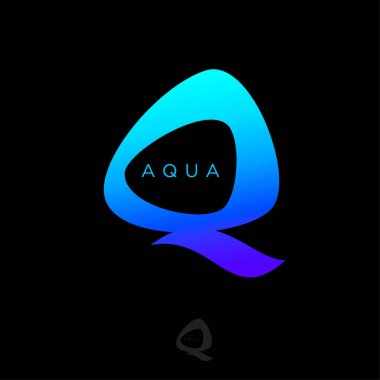 Aqua logosu. Q monogramı su damlası gibi yuvarlak elementlerden oluşur. Q monogramına logo. Logo ağ, spa, su sporları, dalış, spor kulübü için kullanılabilir..