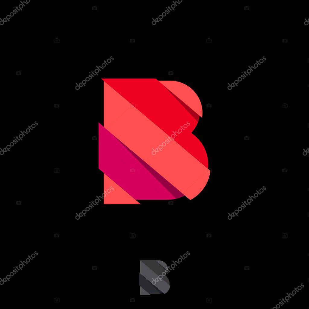 Letter B like red paper Cut Into strips. B monogram. Glitch effect. Print for T-shirt. Fun composition from letters. Poster, cartoon sign.