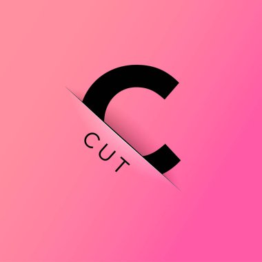  Mektup. Logoyu kes. Arıza etkisi. Tipografi kompozisyonu. Mektup kağıt kesiği içinde. Poster, çizgi film tabelası. C monogramı.