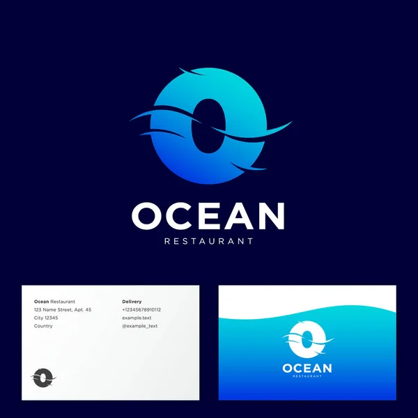 Monogram Vlnami Logo Oceánu Znak Moře Logo Rybolovu Písmena Vizitka — Stockový vektor