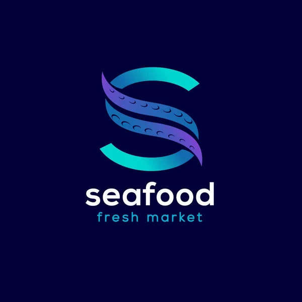 Monogramm Mit Zwei Tentakeln Logo Des Fischrestaurants Logotyp Für Fischmarkt — Stockvektor