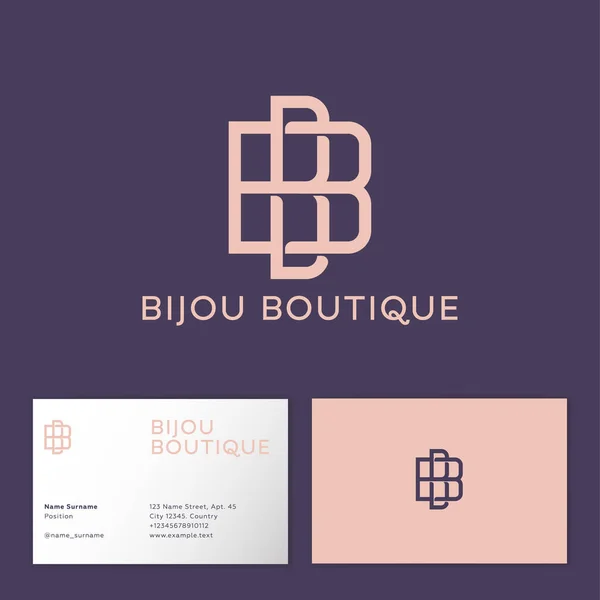 Bijou Boutique Logo Double Monogram Jewelry Shop Premium Monogram Consist — Stock Vector