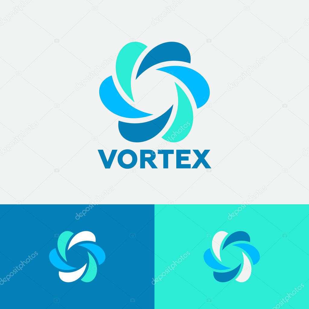 Vortex flat logo. Blue letter emblem. O monogram. Dynamic swirl. Logo can be used for production, detergents, business, web icon, ui, technology.