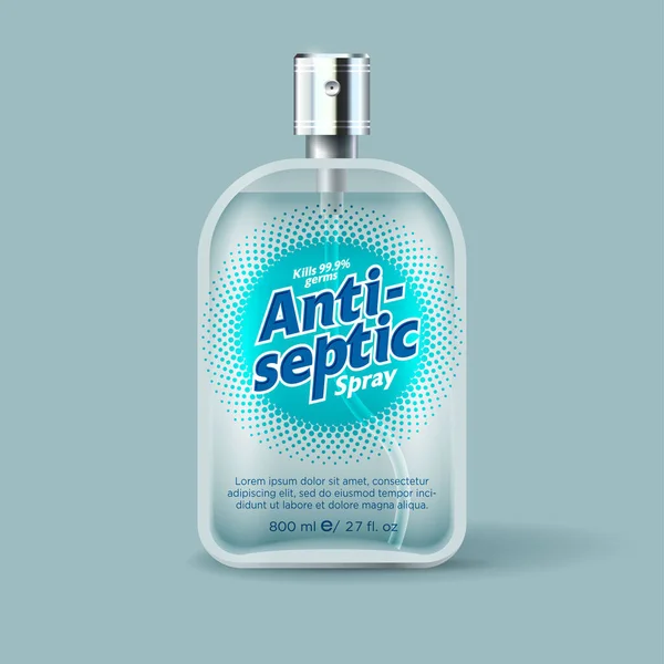 Étiquette Emballage Désinfectant Antiseptique Aérosol Bouteille Avec Distributeur Liquide Transparent — Image vectorielle