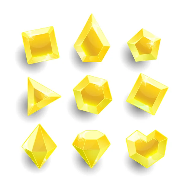Dibujos animados amarillo diferentes formas cristales — Vector de stock