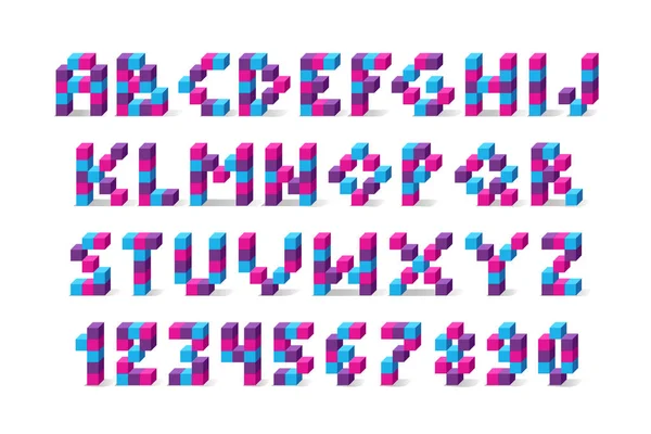 Pixel retro videospel lettertype. — Stockvector