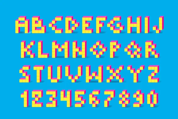 Pixel retro videospel lettertype. — Stockvector