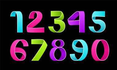 Vektör numaraları katlama kağıt. Renk şerit komut dosyası yazı tipi.