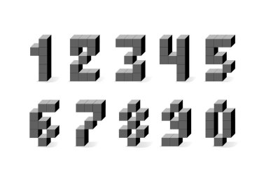 Piksel retro video oyunu numaraları. 80 s retro alfabe yazı tipi.