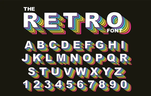 Fonte 80 s rétro alphabet. Rainbow Vintage Alphabet vecteur — Image vectorielle