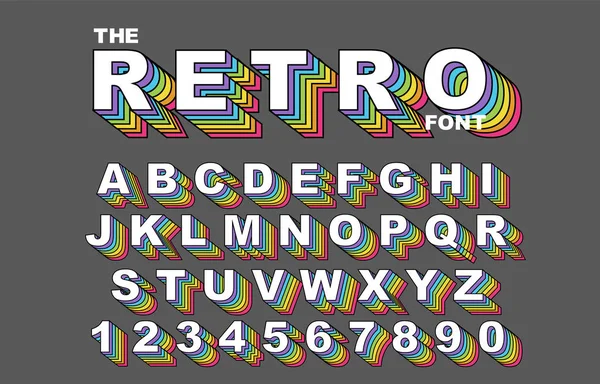 Fonte 80 s rétro alphabet. Rainbow Vintage Alphabet vecteur — Image vectorielle