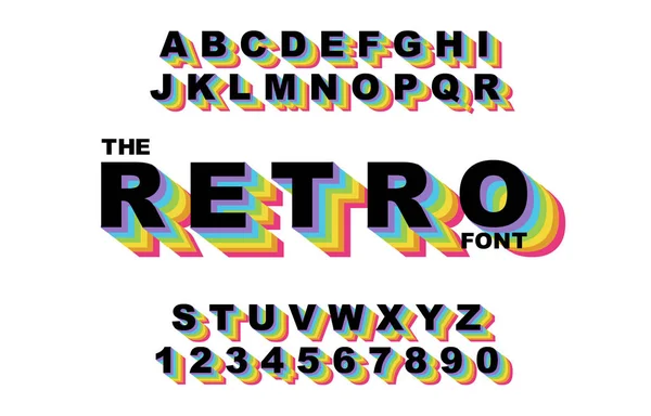 八十年代复古字母字体。彩虹复古字母矢量 — 图库矢量图片