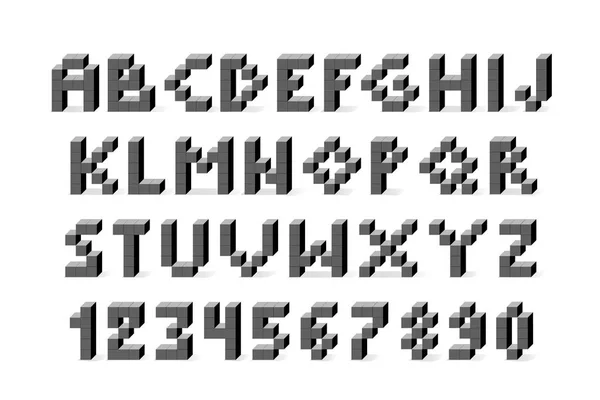 Pixel retro video hra písmo. 80 s retro abecedy písmo — Stockový vektor