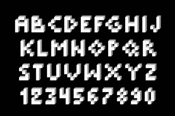 Caratteri di videogiochi retrò Pixel. Font 80 s alfabeto retrò — Vettoriale Stock