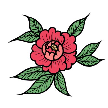 Gül çiçek dövme. Vektör illüstrasyon izole vektör sanat