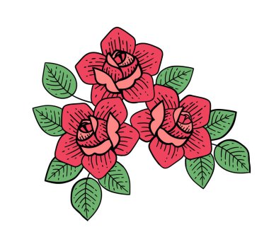 Gül çiçek dövme. Vektör illüstrasyon izole vektör sanat