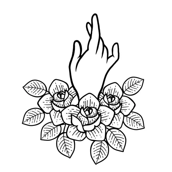 Rose tattoo met hand geïsoleerde vectorillustratie. — Stockvector