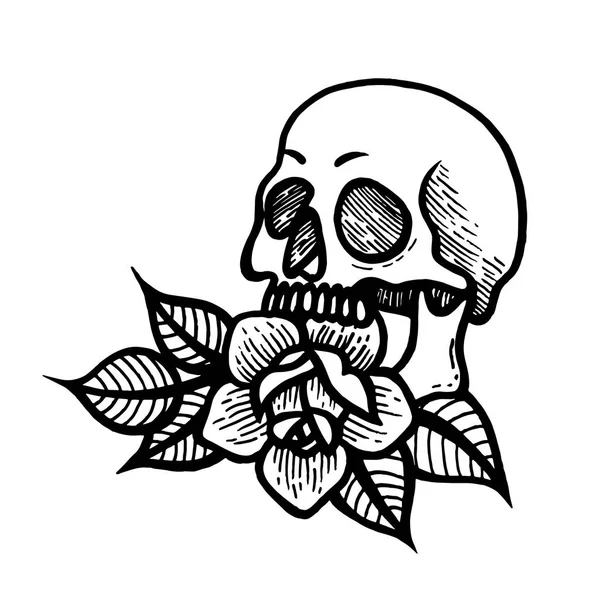 Rosentätowierung mit Totenkopf. Rosen isolierte Vektorillustration. — Stockvektor