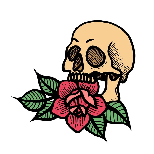 Rosentätowierung mit Totenkopf. Rosen isolierte Vektorillustration. — Stockvektor