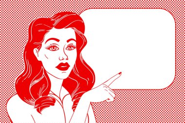 Pop art kadın ve boş konuşma balonu.