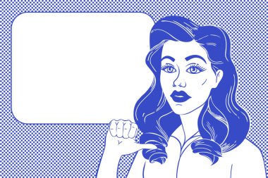 Pop art kadın ve boş konuşma balonu.