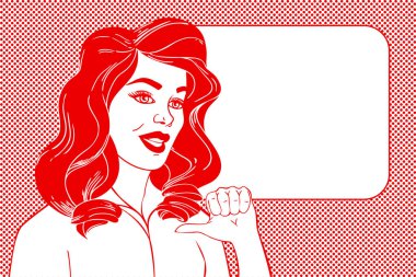 Pop art kadın ve boş konuşma balonu.