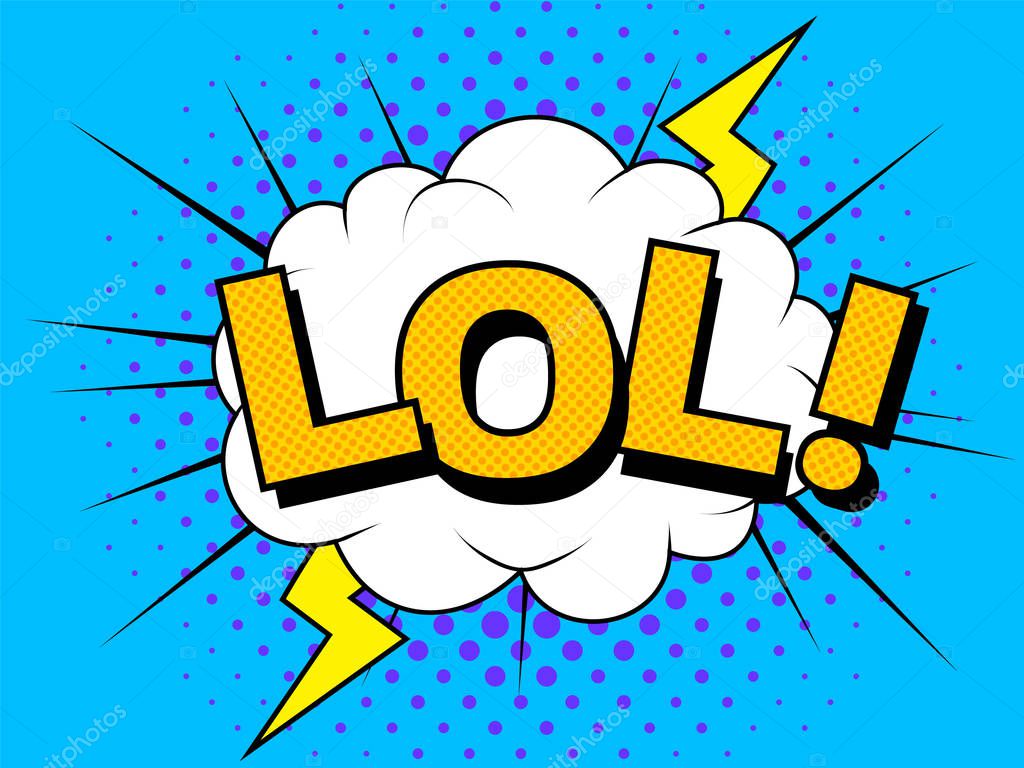 LOL Comic Vector cartoon illustration explosions. Comics Symbol,sticker tag,special offer label,advertising badge. Sign banner. Comics speech bubble bang.Clouds for explosions like boom. Pop-art