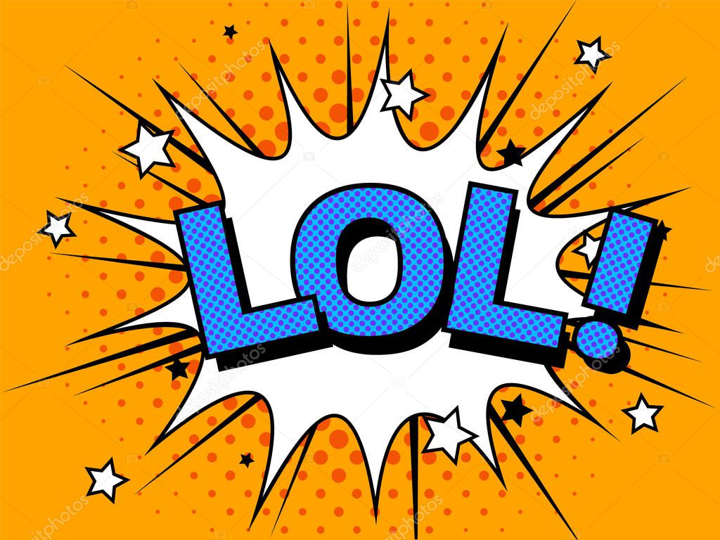 LOL Comic Vector cartoon illustration explosions. Comics Symbol,sticker tag,special offer label,advertising badge. Sign banner. Comics speech bubble bang.Clouds for explosions like boom. Pop-art