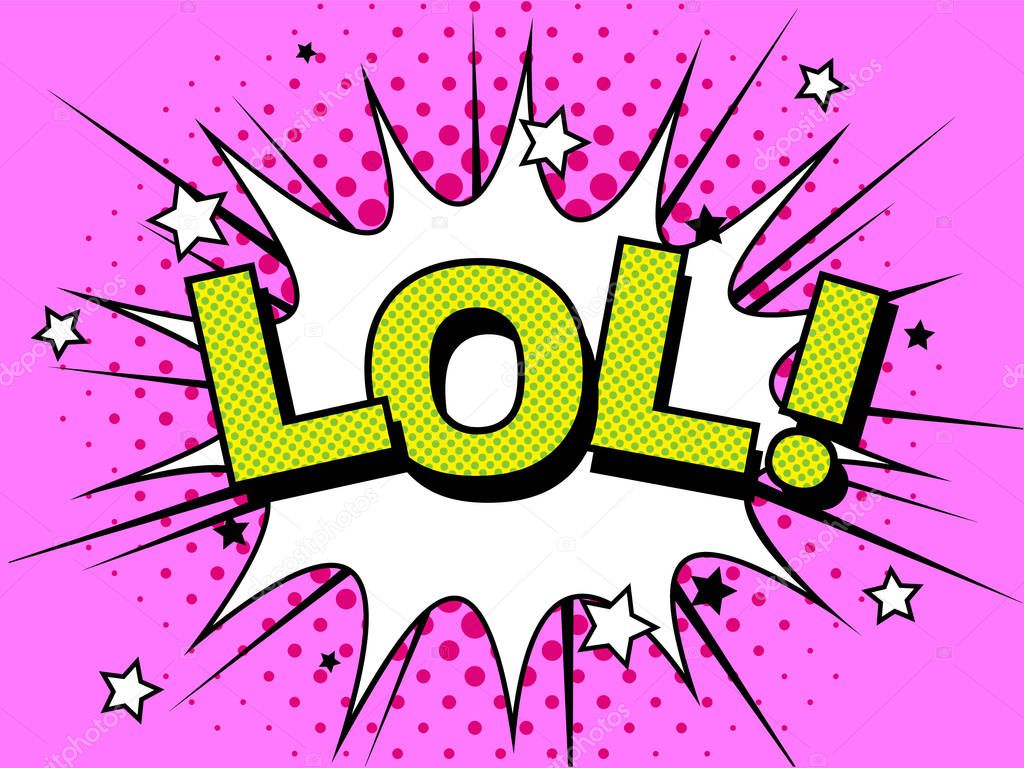 LOL Comic Vector cartoon illustration explosions. Comics Symbol,sticker tag,special offer label,advertising badge. Sign banner. Comics speech bubble bang.Clouds for explosions like boom. Pop-art
