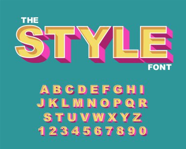 3D kalın retro yazı tipi. Vintage alfabe vektör 80 s, 90 s eski stil grafik poster