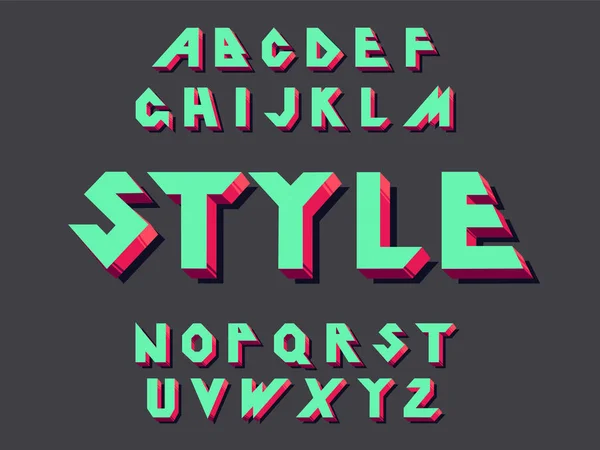 3d Bold retro fuente. Vintage Alphabet vector 80 s, 90 s Antiguo estilo gráfico cartel — Archivo Imágenes Vectoriales