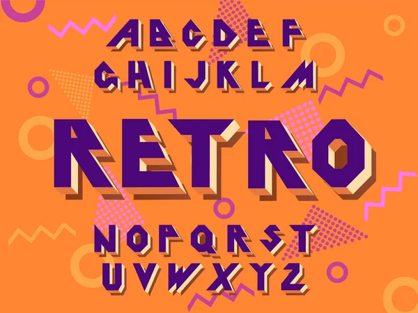 3d Bold retro fuente. Vintage Alphabet vector 80 s, 90 s Antiguo estilo gráfico cartel — Vector de stock