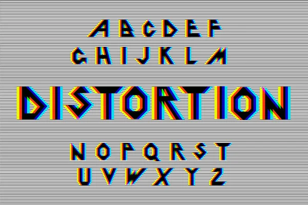 Vervorming alfabet. Vector vervormde glitch lettertype. Trendy stijl belettering lettertype. — Stockvector