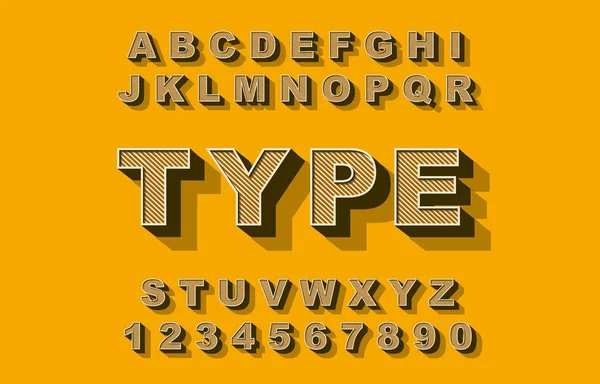 Fonte 3d Bold rétro. Vintage Alphabet vecteur 80 s, 90 s Ancienne affiche graphique style — Image vectorielle