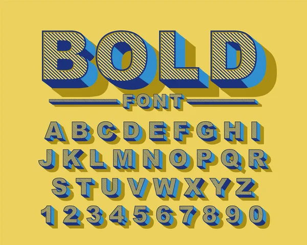 3d Bold retro fuente. Vintage Alphabet vector 80 s, 90 s Antiguo estilo gráfico cartel — Vector de stock