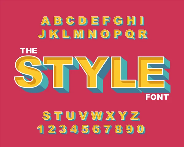 3d Bold retro fonte. Vintage Alphabet vector 80 s, 90 s Cartaz gráfico de estilo antigo — Vetor de Stock