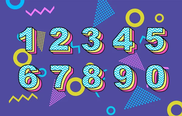 Vector of 80 s retro folding numbers. Vintage script font. — Stock Vector