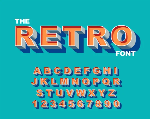 3d Bold retro fuente. Vintage alfabeto vector 80 s, 90 s — Vector de stock