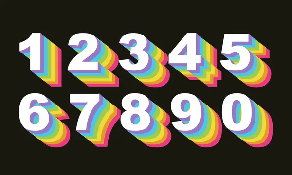 80er Jahre Retro-Nummern. Rainbow Vintage Alphabet Vektor 80 s, — Stockvektor
