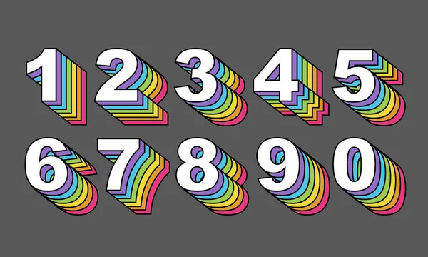 80er Jahre Retro-Nummern. Rainbow Vintage Alphabet Vektor 80 s, — Stockvektor