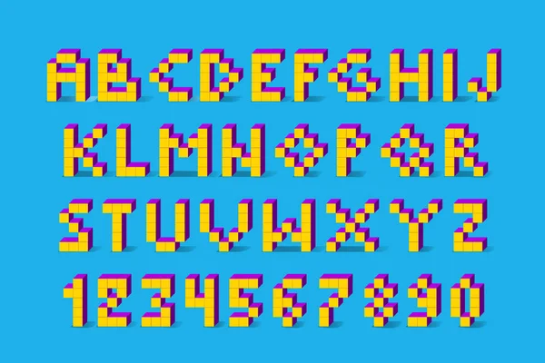 Kleuren Pixel Kijken Retro Videospel Lettertype Retro Alfabet Lettertype Bit — Stockvector