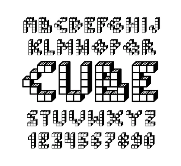 Pixel retro videospel lettertype. 80 s retro — Stockvector