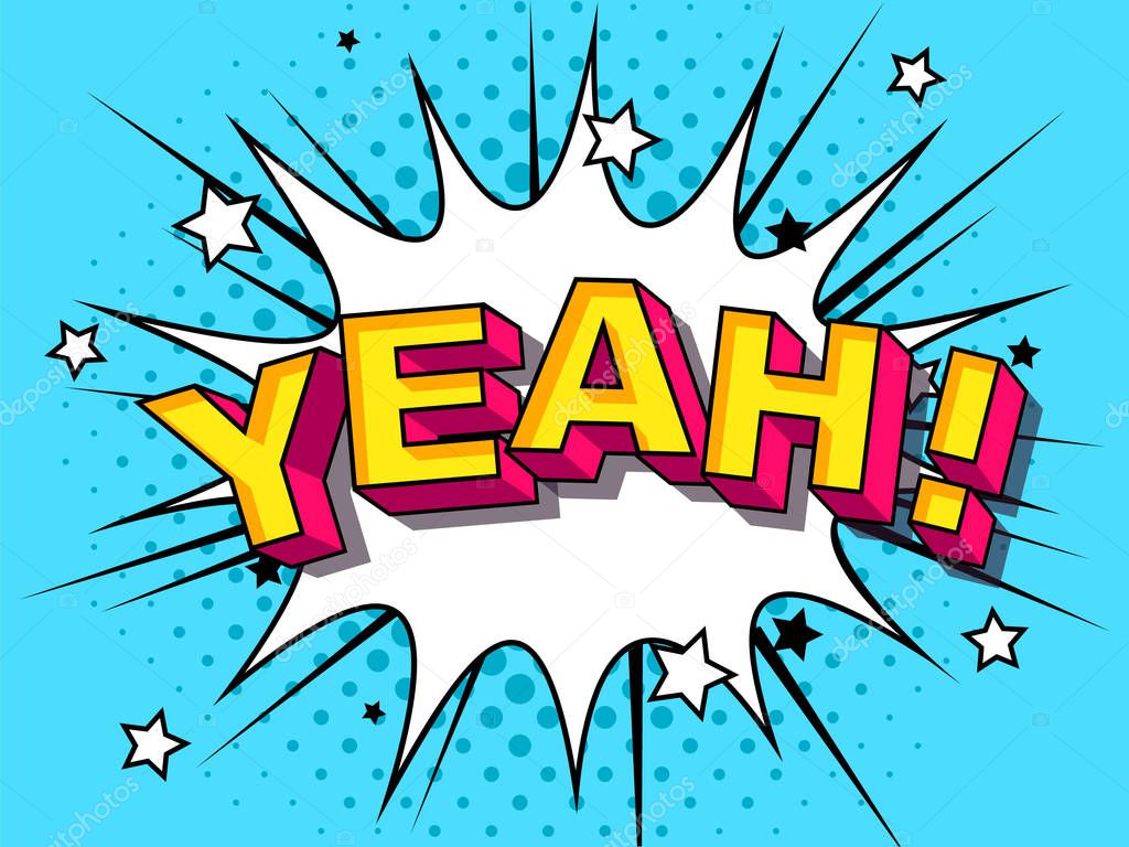 Yeah Comic Vector cartoon illustration explosions. Comics Boom Symbol, sticker tag, special offer label, advertising badge. Sign banner. Comics speech bubble bang. Clouds for explosions. Emotions
