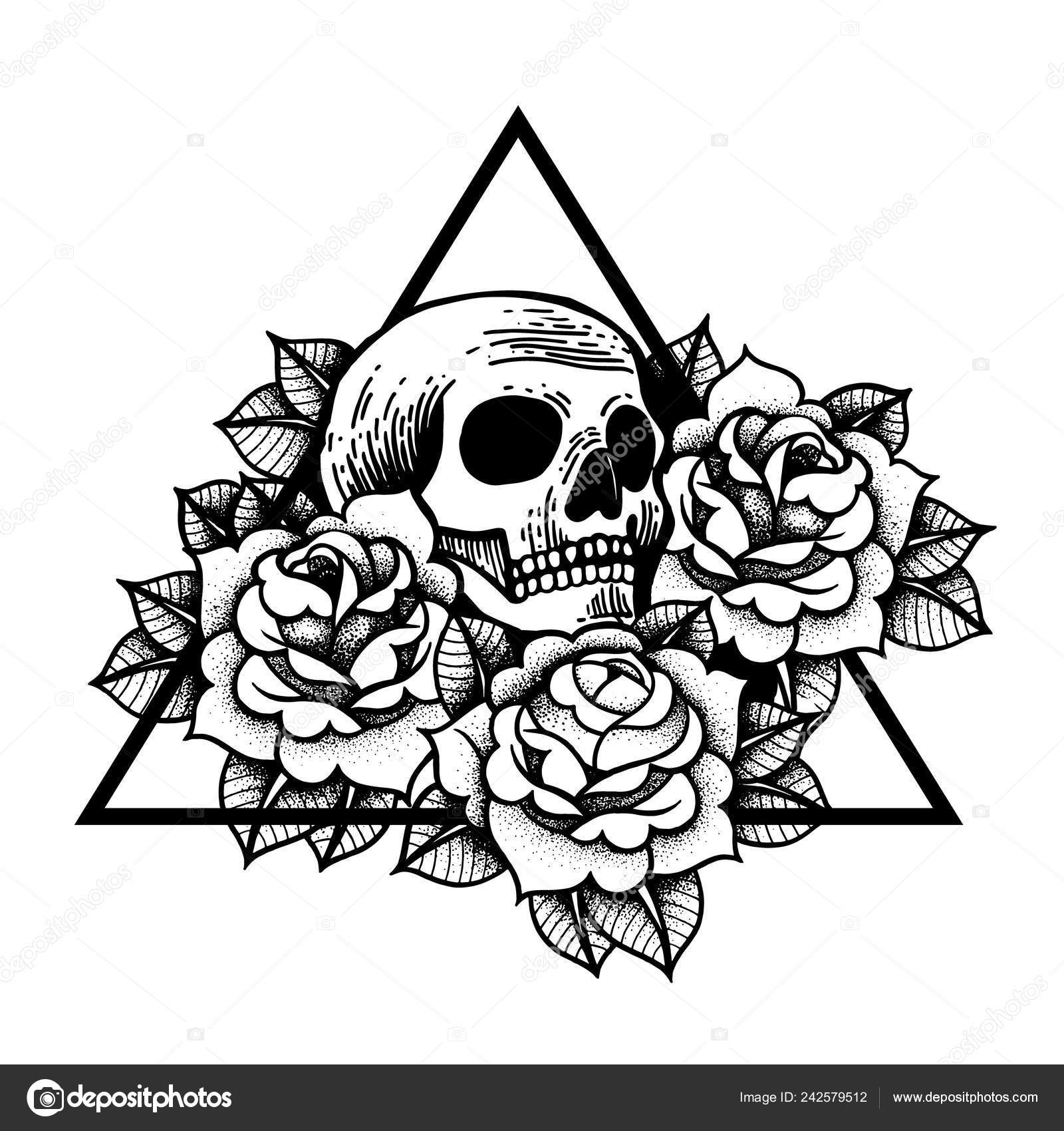 UNLUCKY SKULL FLOWERS TRADITIONAL TATTOO Stock Vector  Illustration of  death isolated 131291700